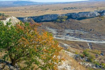 Photos of the Crimean autumn peninsula, Ak-Kaya White rock, Belogorsky district, the Biyuk-Karasu river, the Mousterian era, the settlements of the Sarmatians and Scythians, Altyn Teshik cave