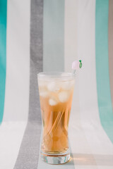 Iced tea in a glass with ice.