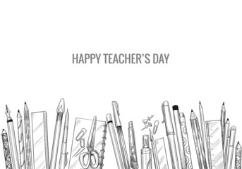 Hand drawn art sketch with world teachers' day composition