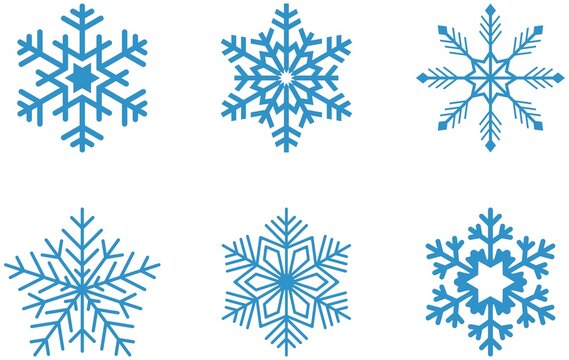 Eisblaue frostige abstrakte Schneeflocken Symbol set auf einem weissen Hintergrund.
Blaue Schneeflocken Icons als Vektor.