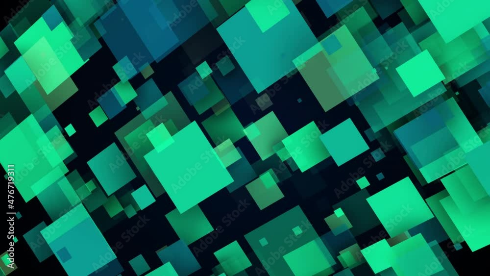 Poster quadrangular shapes in 3d render of random movement. futuristic cyber landscape with transparent geo