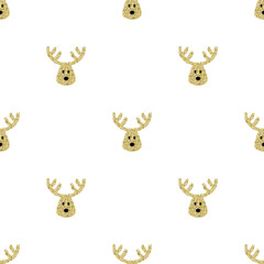 Obraz premium seamless christmas festive pattern background with gold glitter cute reindeer cartoon face
