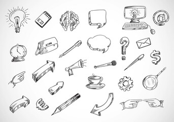 Technology sketch icon set doodle