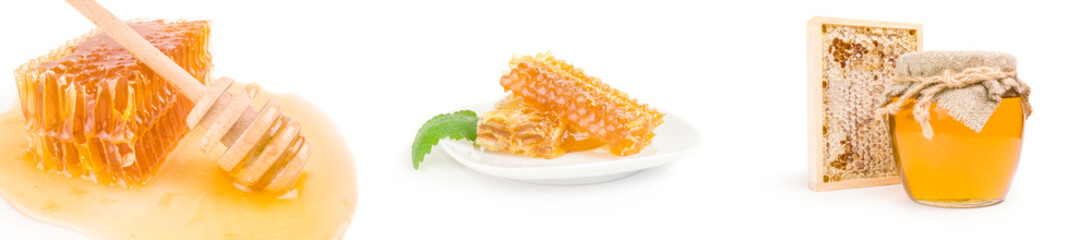 Collage of sweet honey on white