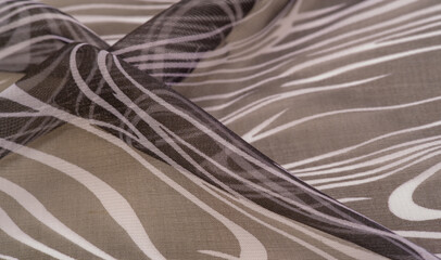 background texture, tissue, textile, cloth, fabric, web, brown fabric delicate transparent silk white abstract stripes