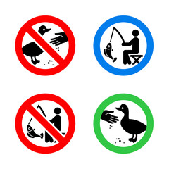 Do not feed birds and No fishing forbidden signs