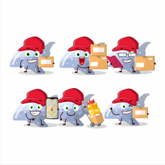 Cartoon character design of plane blue gummy candy working as a courier