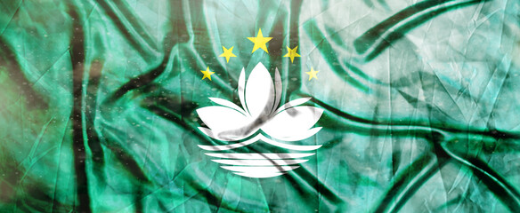 Macau flag, Realistic waving fabric flag, Flag Background texture, 3d illustration.