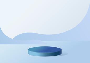 Podium and abstract background. Round stand. Platform for your design. 3D image