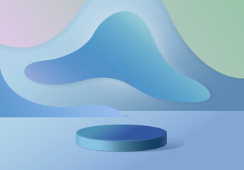 Round podium. Background for your layouts. 3d visualization for design. Blue tones. Scene