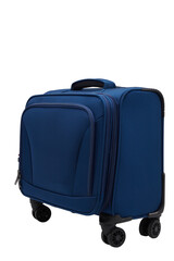 Travel suitcase in blue on isolated white background