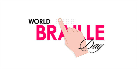 Conceptual Template Design for World Braille Day. Editable Illustration of Hand with Index Finger Reading Braille Language.