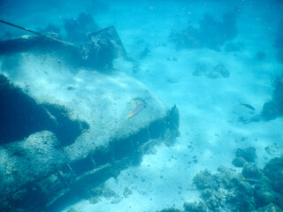 Ship with a hole in the sandy seabed in Cayo Largo, Cuba