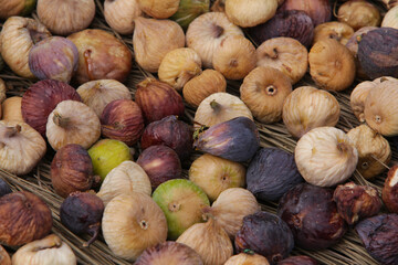 dried figs, top view. dried soft figs from morocco, taberrant