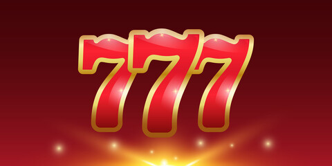 Design element for a casino. 777 on a dark background with sparks. 3 D. Vector illustration.