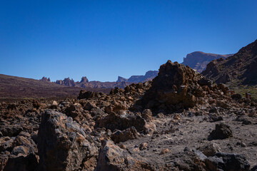 Plains view in Teide National Park with blue clear sky, Tenerife