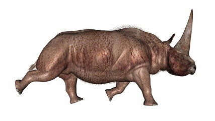 Elasmotherium rhinoceros with big running - 3D render
