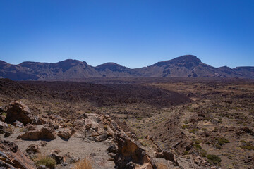 Plains view in Teide National Park with blue clear sky, Tenerife