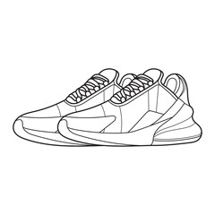 Hand Drawn  sneaker outline. drawing vector, black line sneaker. vector Illustration.