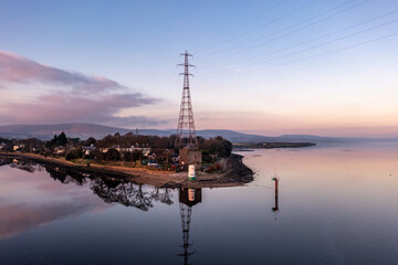 Derry Londonderry, United Kingdom - December 17 2021 : Culmore point is on the other side of the power plant and harbour