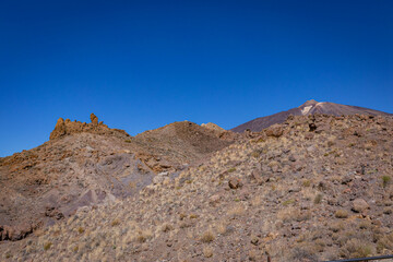 Plains view in Teide National Park with blue clear sky, Tenerife