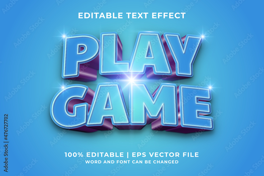 Fototapete editable text effect - play game 3d template style premium vector