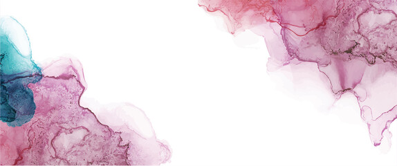 Alcohol ink texture. Abstract hand painted blue and pink background.