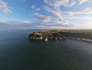 Drone view of Flamborough Head, East Yorkshire, UK