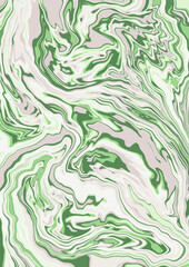 Fluid art texture. Abstract background with swirling paint effect. Liquid acrylic picture that flows and splashes. Mixed paints for interior poster. Green and gray overflowing colors