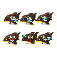 Photographer profession emoticon with plane chocolate gummy candy cartoon character
