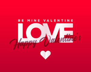 Creative concept of Happy Valentines Day poster. Text, hand lettering typography poster on red gradient background. Vector illustration. Romantic quote postcard, card, invitation, banner template.