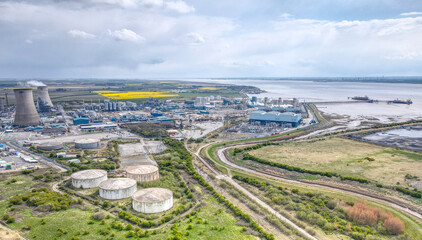 Fototapeta premium Overhead view of industrial area in Hull, East Yorkshire, UK