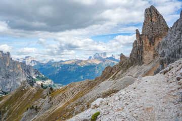 view on rosengarten mountains from trekking trail