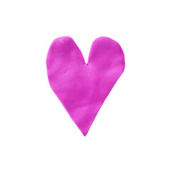 Plasticine isolated sticker heart shape purple free form. Element made from real craft clay. Hand made 3d rendering. Boho abstract free form shape with fingers texture. Text box template	