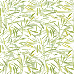 Seamless watercolor leaf pattern. Hand drawing