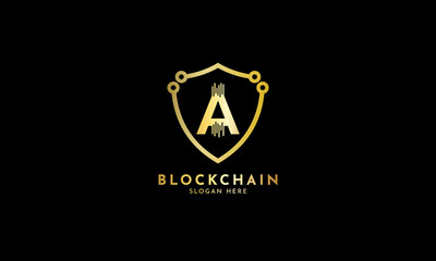 Crypto coin logos. Initial letter A logo, icon - Vector Digital money, block chain, finance symbol. Connect technology and digital, gold currency data concept for your corporate identity