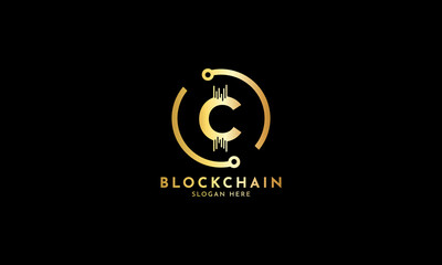 Crypto coin logos. Initial letter C logo, icon - Vector Digital money, block chain, finance symbol. Connect technology and digital, gold currency data concept for your corporate identity