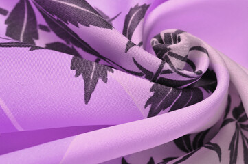Texture, background, pattern, postcard, silk fabric, blue, lilac glaucous tones, black patterns with print, floral pattern, exquisite fabric will make your project the best