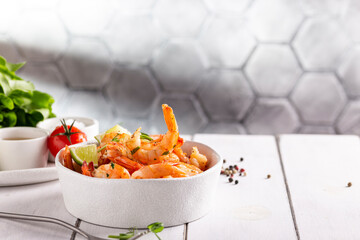 Grilled shrimps in a bowl