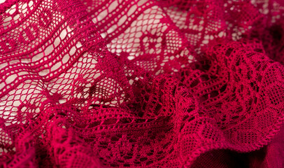 Background, texture, pattern, red lace fabric, thin open fabric, usually made of cotton or silk,...