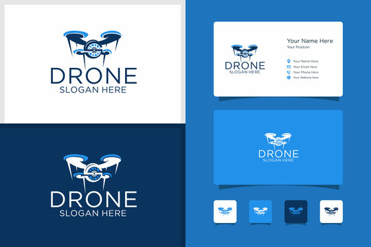 Drone design logo and negative space S and business card design template. premium vector