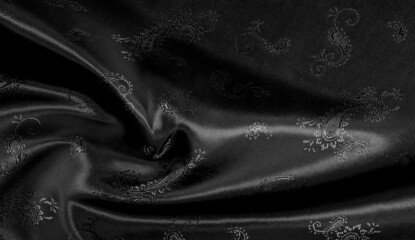 Texture, Black silk chiffon fabric with paisley print. fabulous soft and dark fabric, with a beautiful paisley pattern in gray, it would be just as beautiful for your design, wallpaper, posters - obrazy, fototapety, plakaty