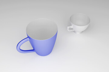 Different types and sizes of porcelain cups on the table.