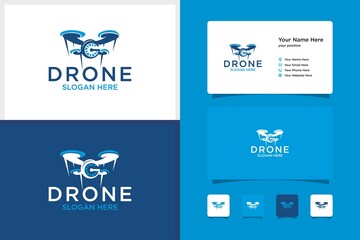 Fototapeta premium Drone design logo and negative space g and business card design template. premium vector