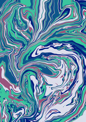 Fluid art texture. Abstract background with swirling paint effect. Liquid acrylic picture that flows and splashes. Mixed paints for interior poster. Blue and gray overflowing colors