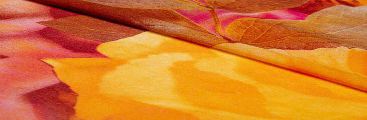 Texture, background, pattern, postcard, silk fabric, female color scarf with yellow red-brown...
