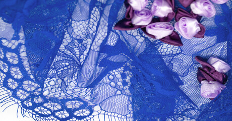 Blue lace with floral design. DIY crafts. Designer accessories. Decorations for your projects....