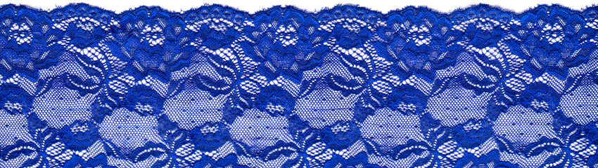 Blue lace. Elastic fashionable textile jacquard lace. Decorative item for sexy lingerie. elastic tapes. Home decor. Texture for your design. background. template. - obrazy, fototapety, plakaty