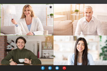 New normal, social distance, online chat and modern technology, video chat group of multiracial people