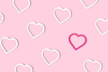 Hearts pink pattern background. 3D illustration.